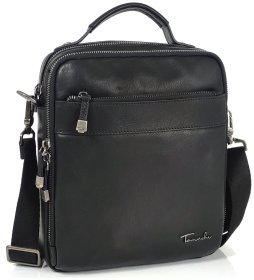 Мужская сумка-барсетка из натуральной кожи черного цвета на две молнии Tavinchi 77601