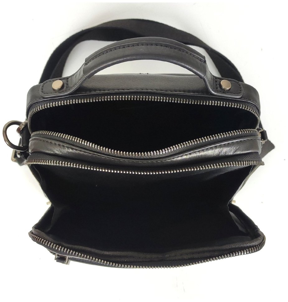 Чоловіча сумка-барсетка з натуральної шкіри чорного кольору на дві блискавки Tavinchi 77601