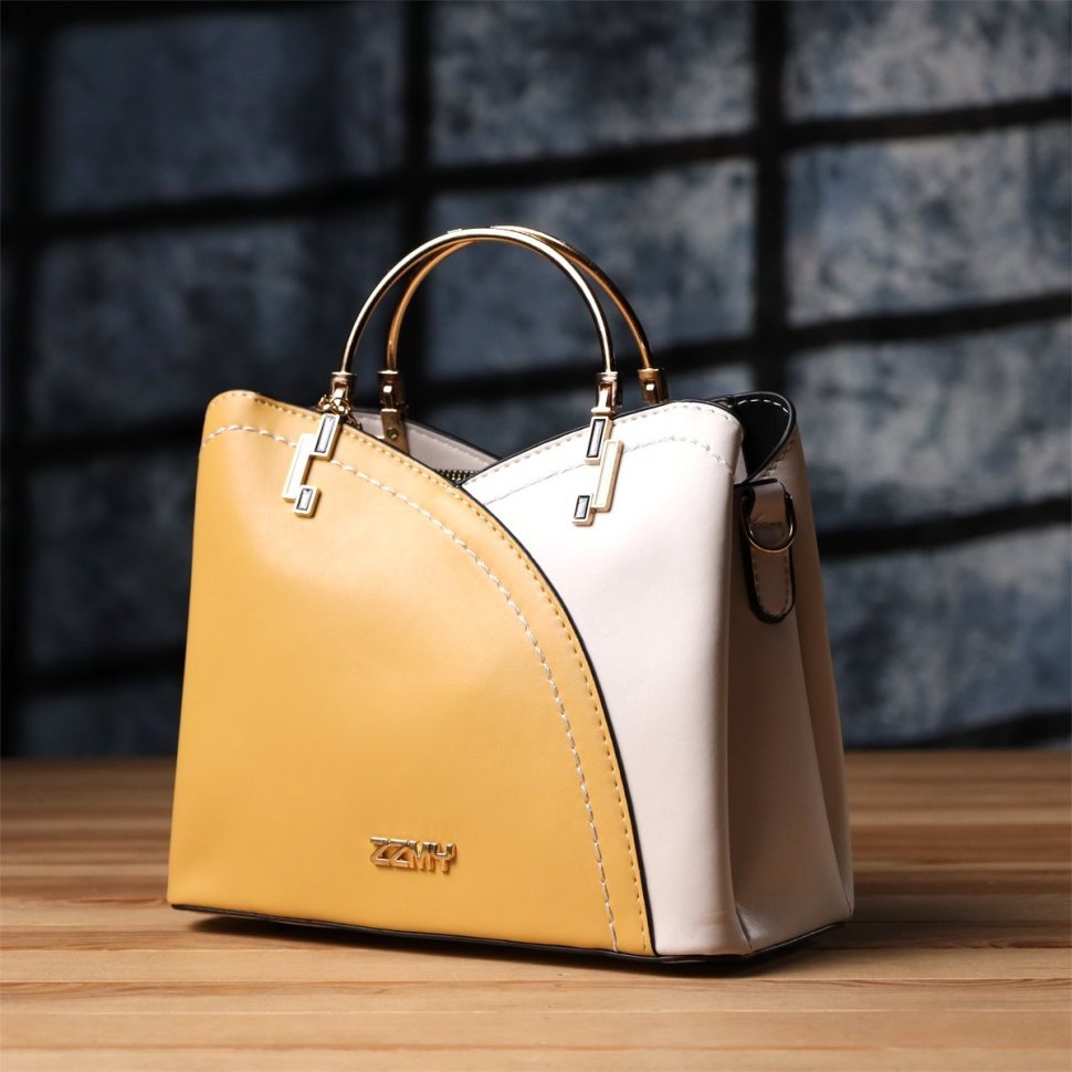 Деловая женская сумка на каждый день из прочного кожзама с короткими ручками Vintage разноцветная 97601 modnotak фото №7