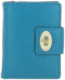 Стильний жіночий шкіряний гаманець з ID-віконцем для документів Ashwood Y60 Turq 97801 блакитного кольору
