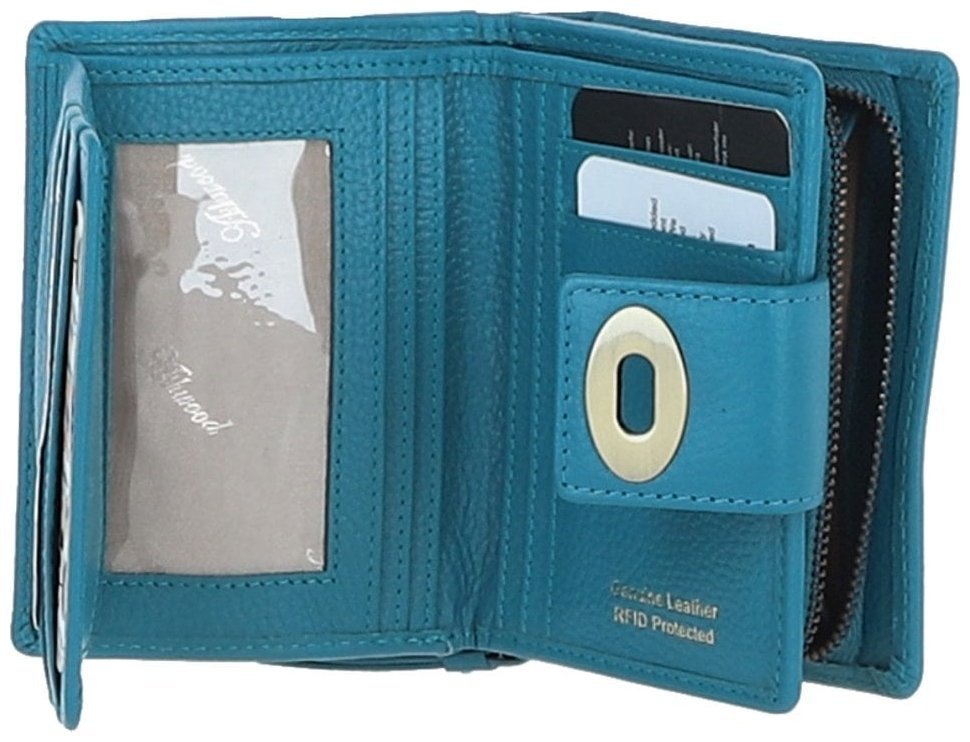 Стильный женский кожаный кошелек с ID-окошком для документов Ashwood Y60 Turq 97801 голубого цвета modnotak фото №2