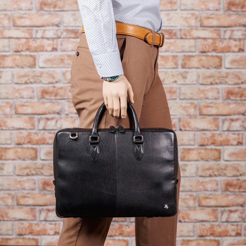 Деловая сумка из натуральной гладкой кожи для ноутбука до 13" через плечо ML50 черного цвета 108001 фото №8 Деловая сумка из натуральной гладкой кожи для ноутбука до 13" через плечо ML50 черного цвета 108001 modnotak фото №8