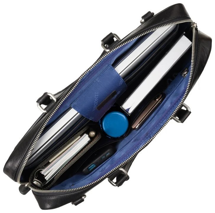 Деловая сумка из натуральной гладкой кожи для ноутбука до 13" через плечо ML50 черного цвета 108001 фото №6 Деловая сумка из натуральной гладкой кожи для ноутбука до 13" через плечо ML50 черного цвета 108001 modnotak фото №6