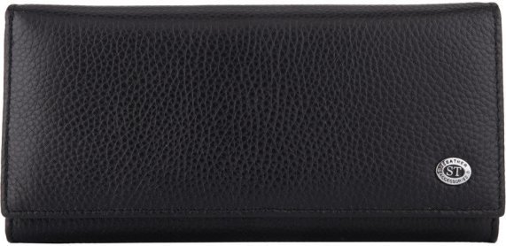 Длинный горизонтальный женский кошелек из фактурной кожи черного цвета с клапаном ST Leather (21537)