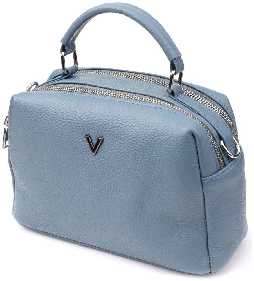 Деловая женская сумка из фактурной кожи на два отделения через плечо Vintage 98201 голубого цвета modnotak фото №1