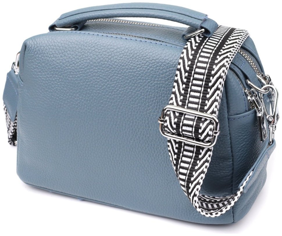 Деловая женская сумка из фактурной кожи на два отделения через плечо Vintage 98201 голубого цвета modnotak фото №2