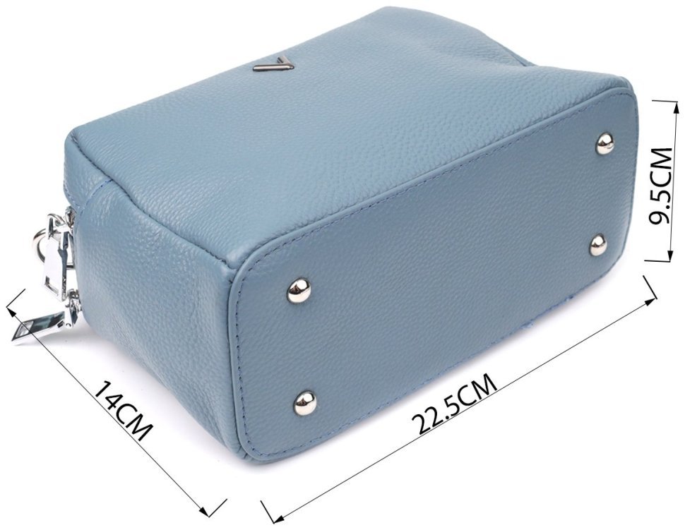 Деловая женская сумка из фактурной кожи на два отделения через плечо Vintage 98201 голубого цвета modnotak фото №3