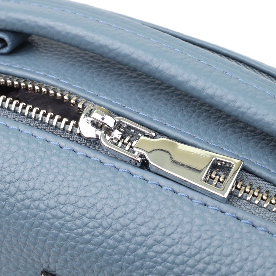 Деловая женская сумка из фактурной кожи на два отделения через плечо Vintage 98201 голубого цвета modnotak фото №5