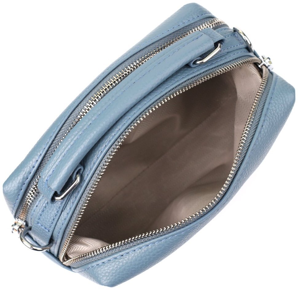Деловая женская сумка из фактурной кожи на два отделения через плечо Vintage 98201 голубого цвета modnotak фото №7