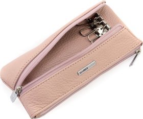 Розовая женская ключница из натуральной кожи флотар на два отделения KARYA (22017)