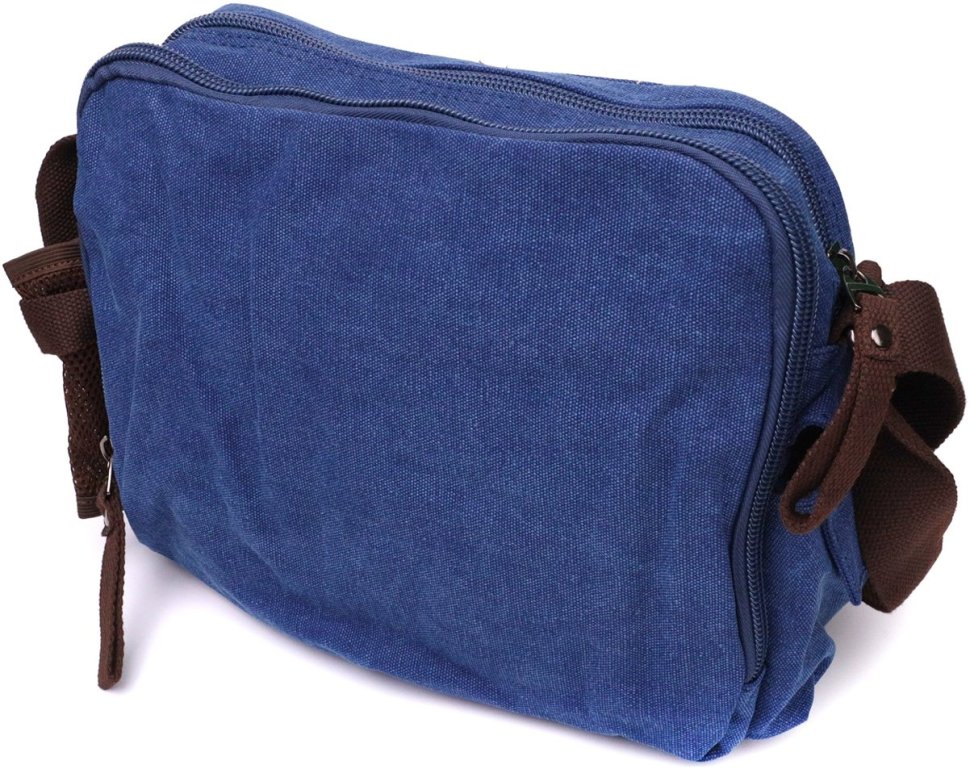 Синя чоловіча сумка-месенджер середнього розміру із щільного текстилю Vintage 2422207