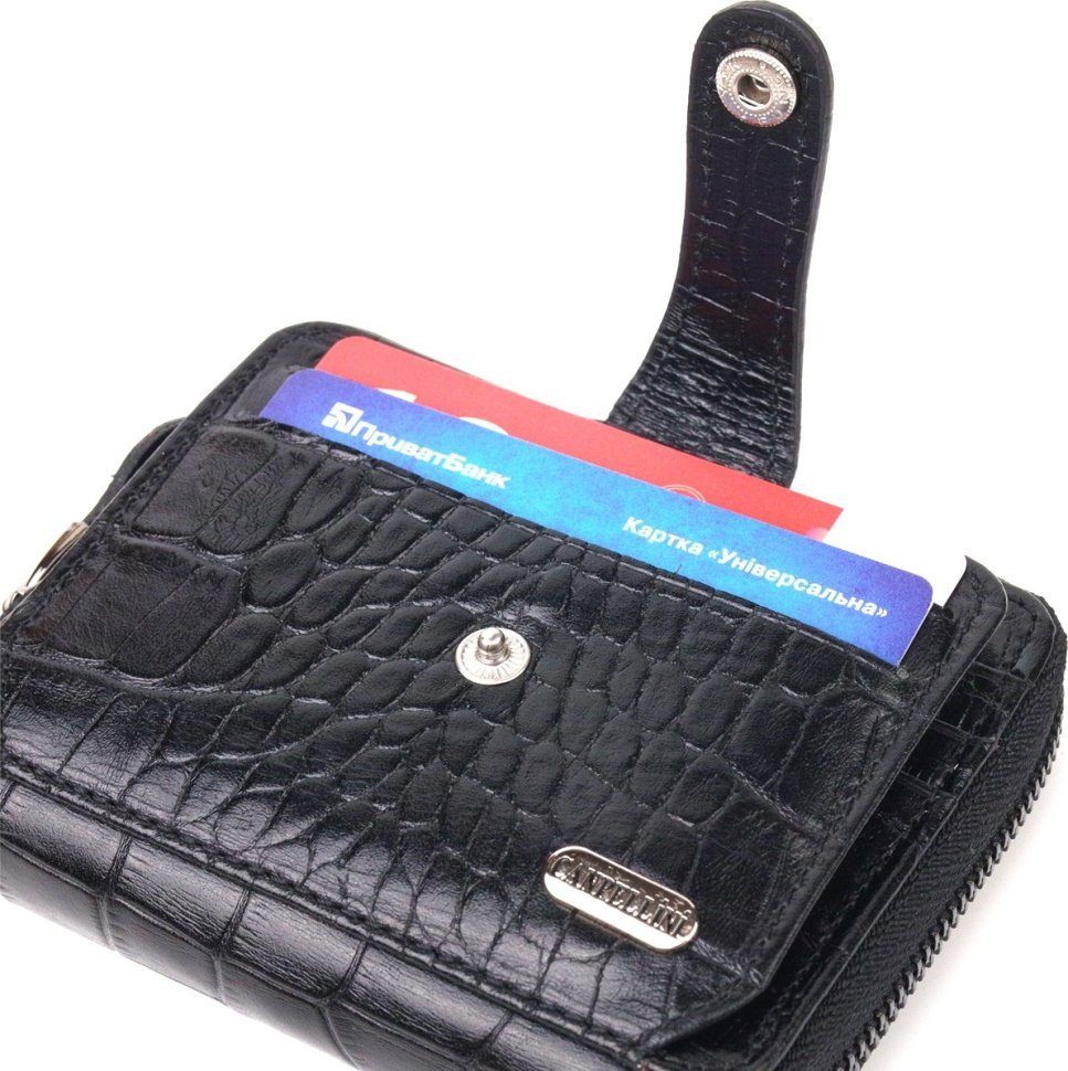 Чорно-червоний жіночий гаманець із натуральної фактурної шкіри на блискавці CANPELLINI (2421491)
