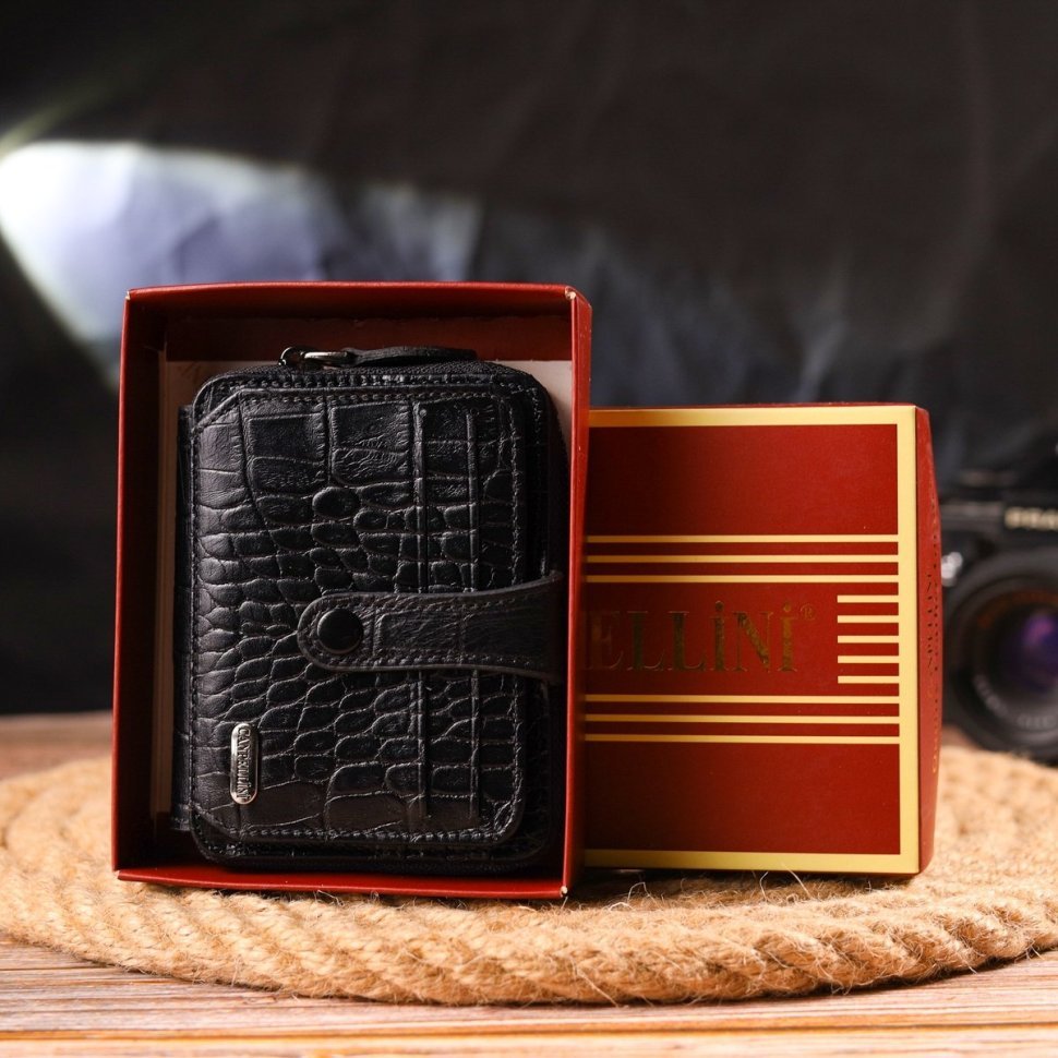 Черно-красный женский кошелек из натуральной фактурной кожи на молнии CANPELLINI (2421491)
