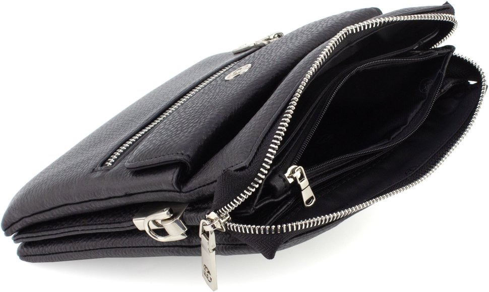 Невелика чоловіча сумка через плече із високоякісної натуральної шкіри чорного кольору H.T. Leather 68601