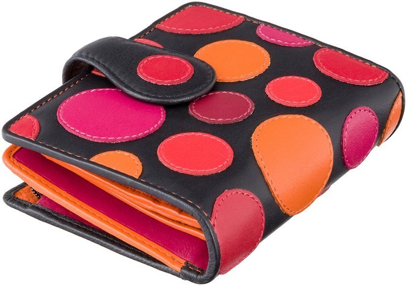 Маленький жіночий гаманець чорного кольору в кольоровий горошок з RFID - Visconti Pluto 68901