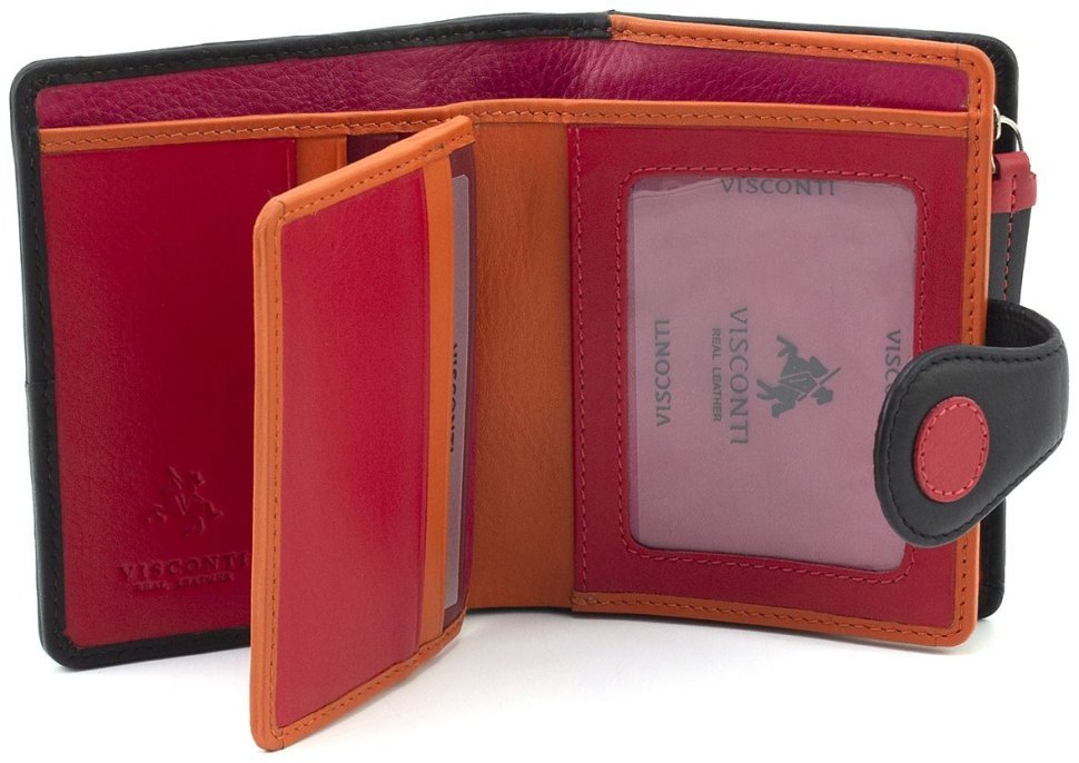 Маленький женский кошелек черного цвета в цветной горошек c RFID - Visconti Pluto 68901