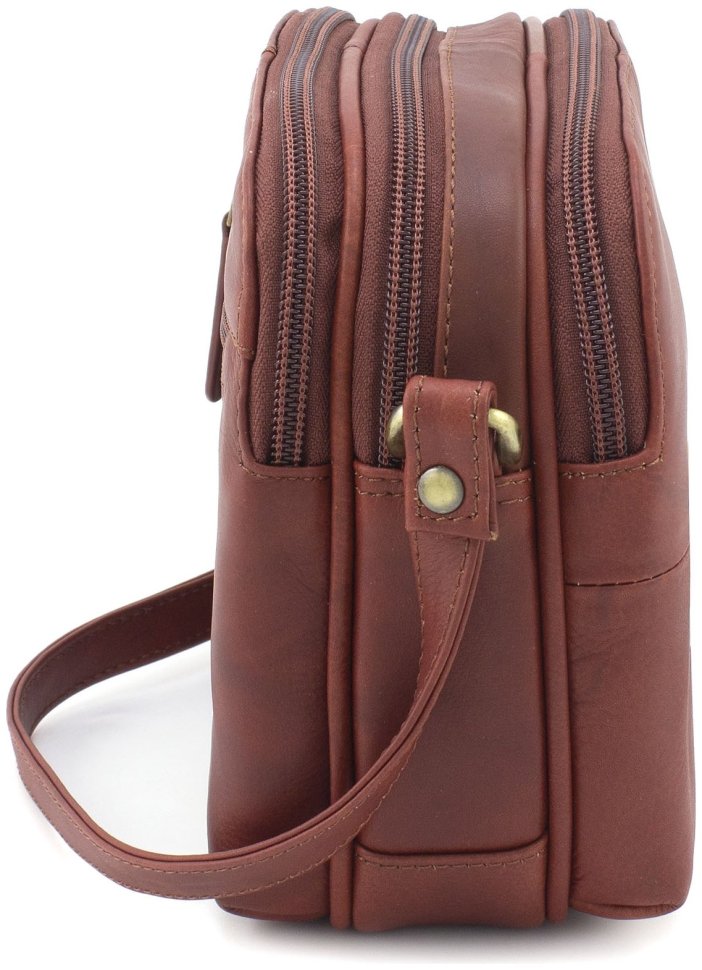 Светло-коричневая женская сумка через плечо из натуральной кожи на три молнии Visconti Holly 69001
