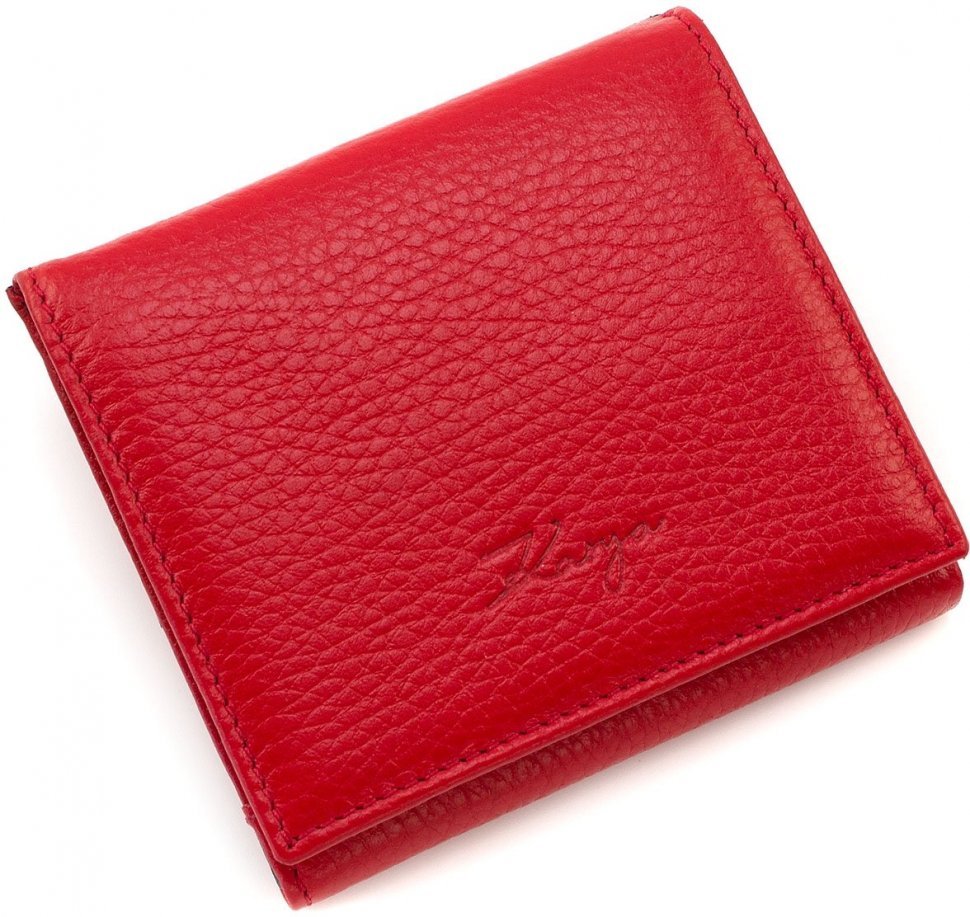 Практичний жіночий гаманець у два складання з фактурної шкіри червоного кольору KARYA (19521)