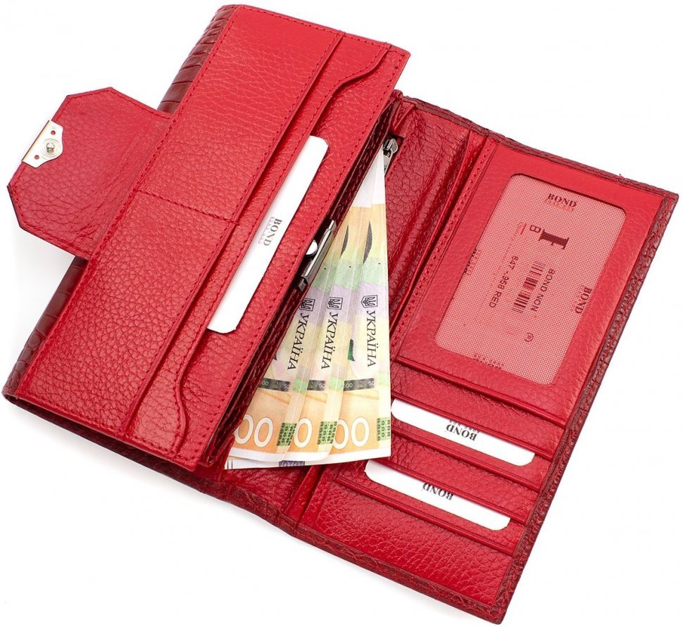 Червоний великий жіночий гаманець з якісної шкіри з тисненням Bond Non (10907) УЦЕНКА!