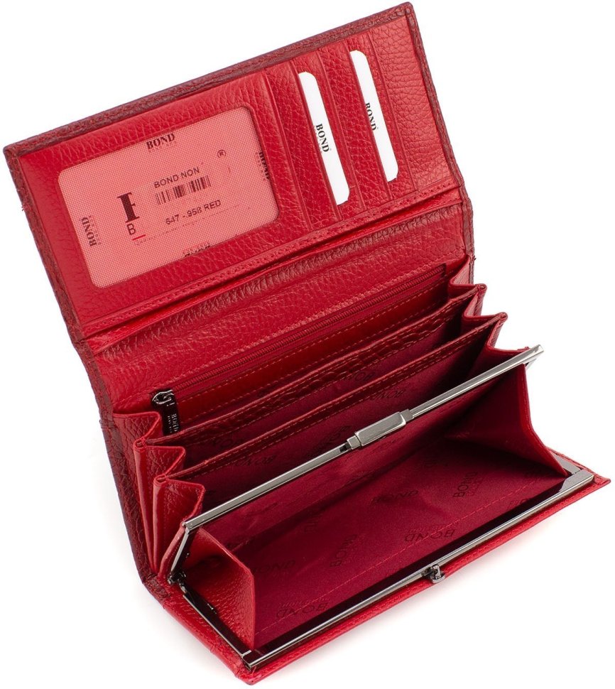 Червоний великий жіночий гаманець з якісної шкіри з тисненням Bond Non (10907) УЦЕНКА!