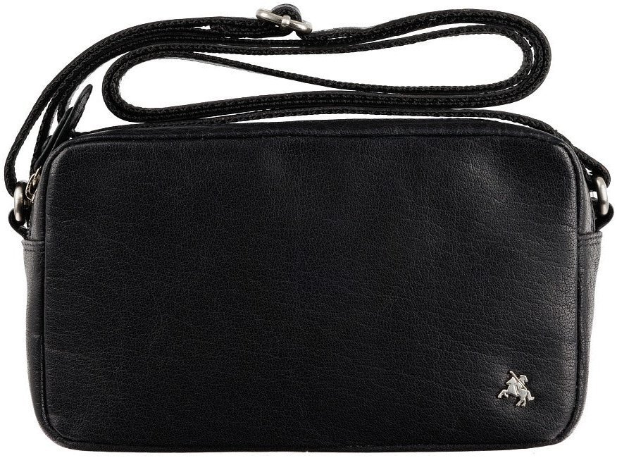 Горизонтальная женская сумка-кроссбоди из натуральной кожи черного цвета на две молнии Visconti Brooklyn 69301