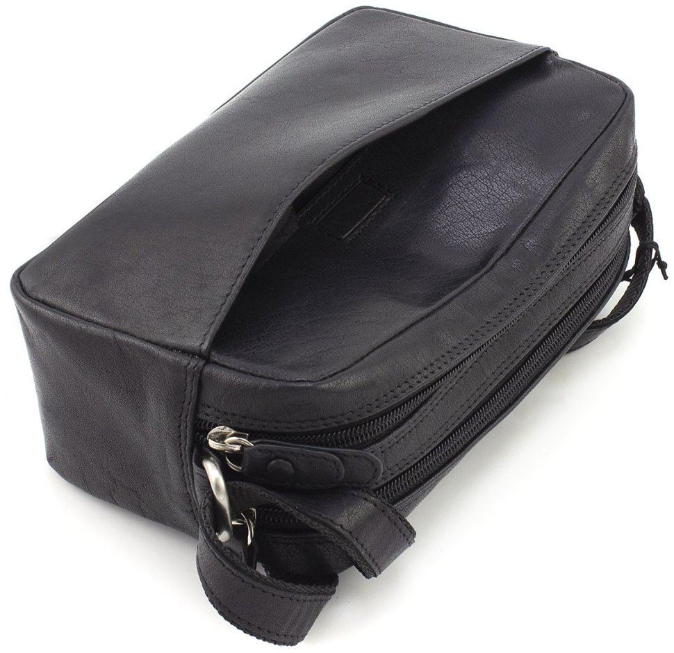 Горизонтальная женская сумка-кроссбоди из натуральной кожи черного цвета на две молнии Visconti Brooklyn 69301