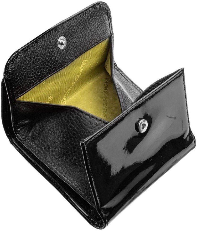 Лакированный женский кошелек из натуральной кожи черного цвета с монетницей Smith&Canova Haxey 69701