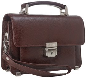 Невелика чоловіча барсетка із натуральної шкіри коричневого кольору з ручкою Desisan 79701