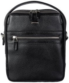 Черная мужская сумка-барсетка из фактурной кожи с короткой ручкой DESISAN 80202