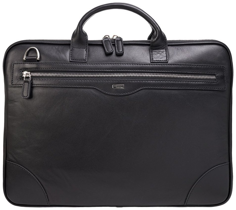 Деловая сумка из натуральной гладкой кожи черного цвета для документов и ноутбука Desisan 80302 modnotak фото №1