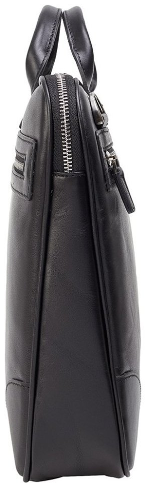 Деловая сумка из натуральной гладкой кожи черного цвета для документов и ноутбука Desisan 80302 modnotak фото №3