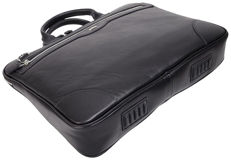 Деловая сумка из натуральной гладкой кожи черного цвета для документов и ноутбука Desisan 80302 modnotak фото №5