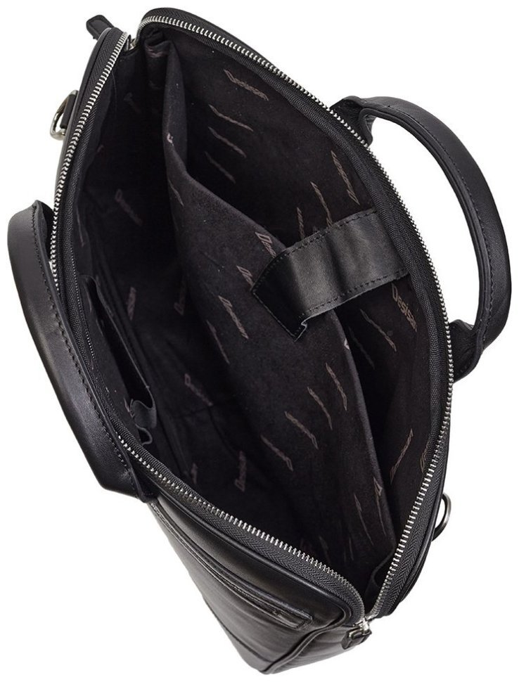 Деловая сумка из натуральной гладкой кожи черного цвета для документов и ноутбука Desisan 80302 modnotak фото №6