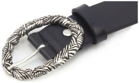 Качественный кожаный женский ремень черного цвета с стильной пряжкой Gherardini 35264