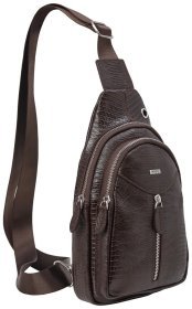 Чоловіча сумка-слінг із натуральної шкіри під рептилію коричневого кольору Desisan 81502