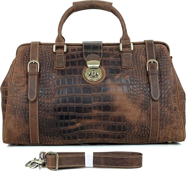 Саквояж из натуральной кожи с тиснением под крокодила VINTAGE STYLE (14410) фото №2 Саквояж из натуральной кожи с тиснением под крокодила VINTAGE STYLE (14410) modnotak фото №2