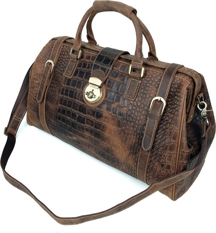 Саквояж из натуральной кожи с тиснением под крокодила VINTAGE STYLE (14410) фото №6 Саквояж из натуральной кожи с тиснением под крокодила VINTAGE STYLE (14410) modnotak фото №6