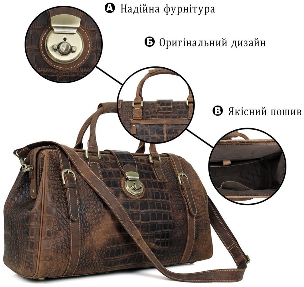 Саквояж из натуральной кожи с тиснением под крокодила VINTAGE STYLE (14410) фото №12 Саквояж из натуральной кожи с тиснением под крокодила VINTAGE STYLE (14410) modnotak фото №12