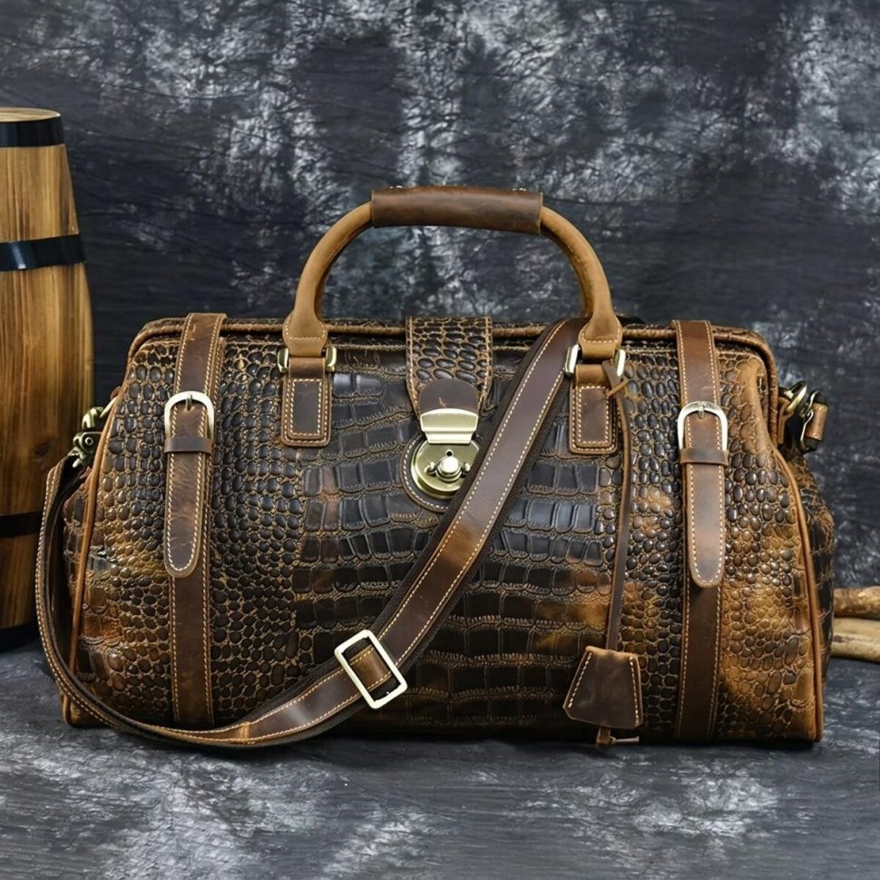 Саквояж из натуральной кожи с тиснением под крокодила VINTAGE STYLE (14410) фото №14 Саквояж из натуральной кожи с тиснением под крокодила VINTAGE STYLE (14410) modnotak фото №14