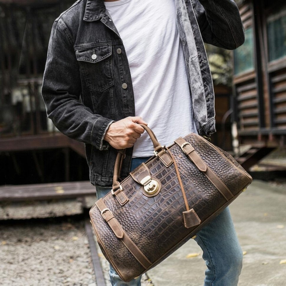 Саквояж из натуральной кожи с тиснением под крокодила VINTAGE STYLE (14410) фото №15 Саквояж из натуральной кожи с тиснением под крокодила VINTAGE STYLE (14410) modnotak фото №15