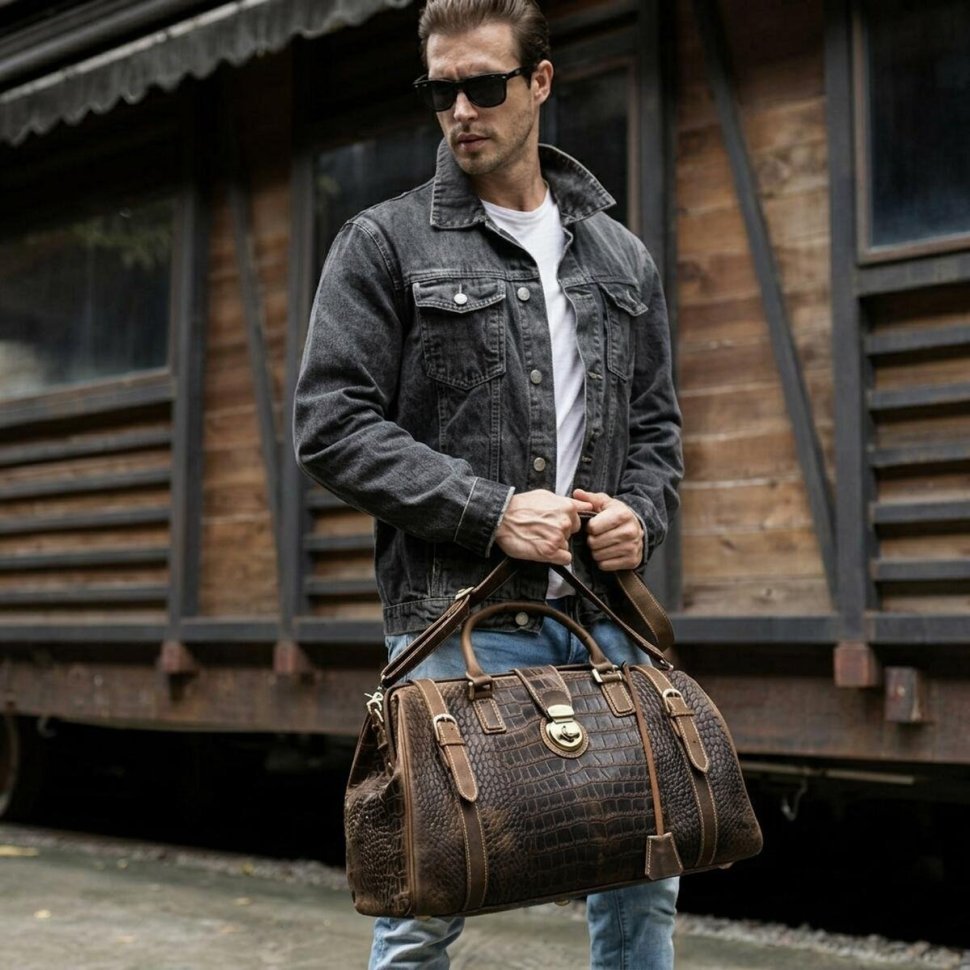 Саквояж из натуральной кожи с тиснением под крокодила VINTAGE STYLE (14410) фото №16 Саквояж из натуральной кожи с тиснением под крокодила VINTAGE STYLE (14410) modnotak фото №16