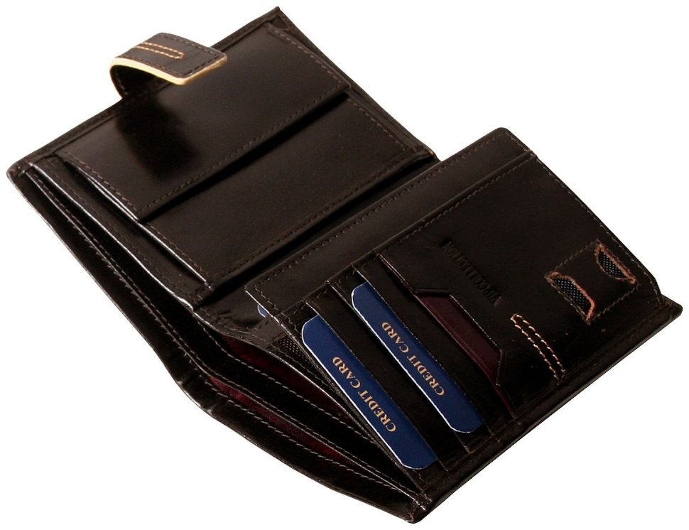 Коричневое портмоне на кнопке London из телячей кожи Vip Collection 102502 фото №6 Коричневое портмоне на кнопке London из телячей кожи Vip Collection 102502 modnotak фото №6