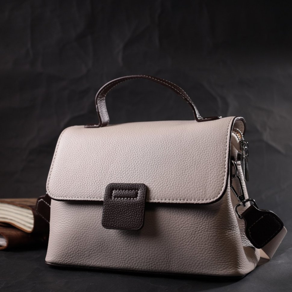 Кожаная женская сумка-сэтчел Vintage 22290 Белая modnotak фото №6