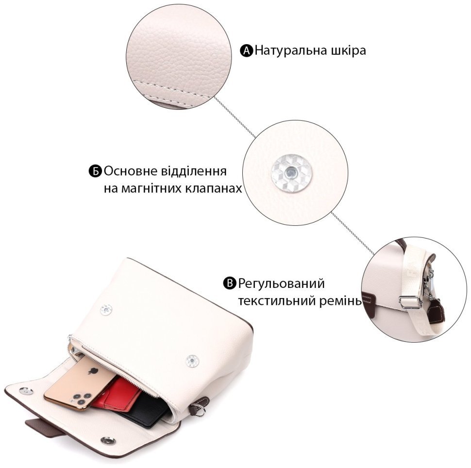 Кожаная женская сумка-сэтчел Vintage 22290 Белая modnotak фото №10