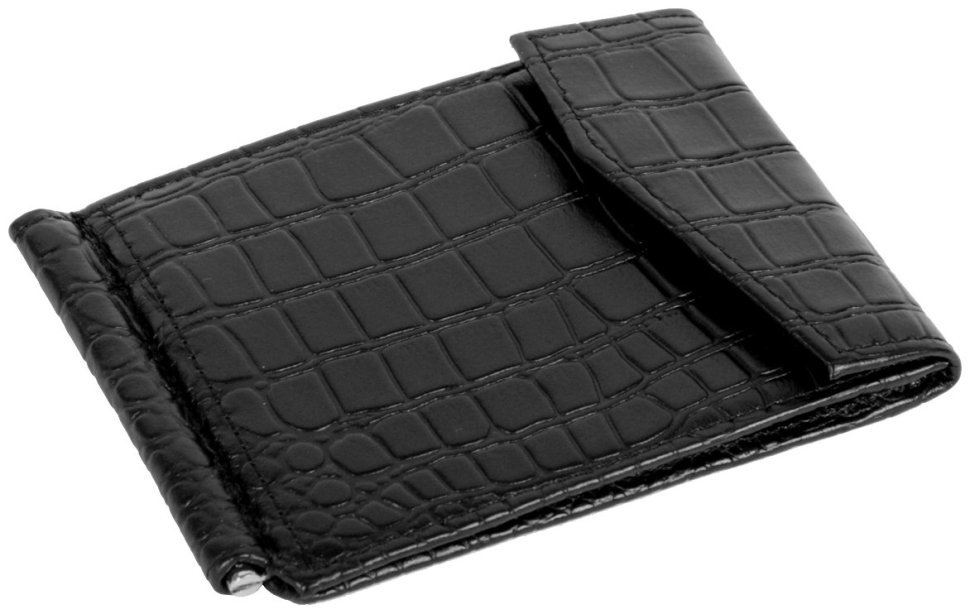 Черный кожаный зажим для купюр с застежкой Vip Collection 102602 (кроко) фото №1 Черный кожаный зажим для купюр с застежкой Vip Collection 102602 (кроко) modnotak фото №1