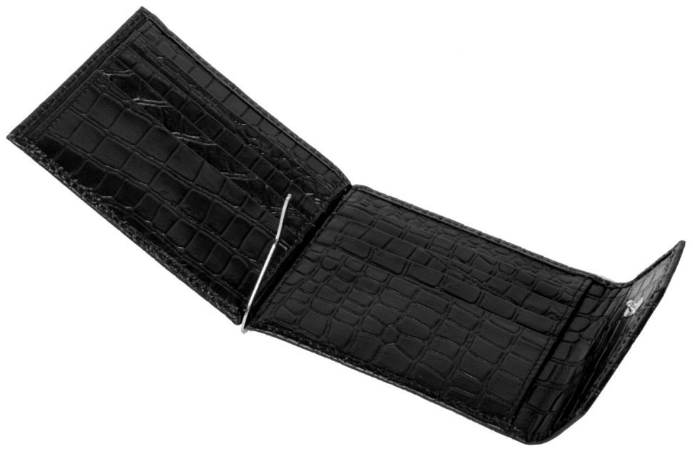 Черный кожаный зажим для купюр с застежкой Vip Collection 102602 (кроко) фото №3 Черный кожаный зажим для купюр с застежкой Vip Collection 102602 (кроко) modnotak фото №3