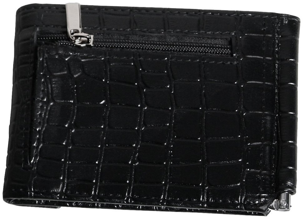 Черный кожаный зажим для купюр с застежкой Vip Collection 102602 (кроко) фото №4 Черный кожаный зажим для купюр с застежкой Vip Collection 102602 (кроко) modnotak фото №4