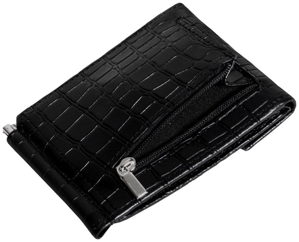 Черный кожаный зажим для купюр с застежкой Vip Collection 102602 (кроко) фото №5 Черный кожаный зажим для купюр с застежкой Vip Collection 102602 (кроко) modnotak фото №5