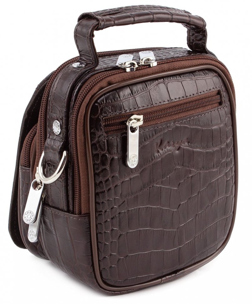 Кожаная сумка коричневого цвета с тиснением KARYA (0344-57)