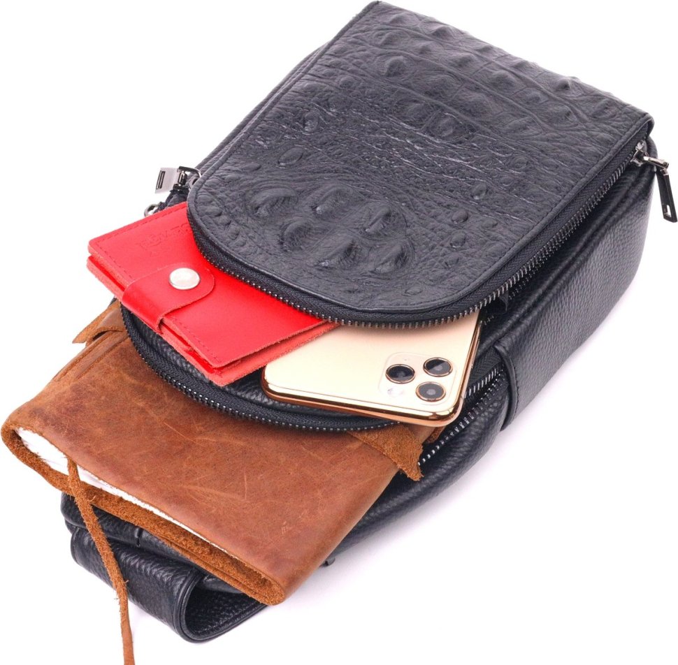Мужская сумка-слинг среднего размера из натуральной кожи с тиснением Vintage (2421400)